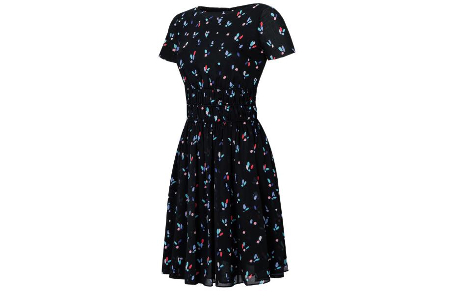 Shop (W) EMPORIO ARMANI Vestido Negro Elegante Floral de Línea-A Manga Corta SS22. INA1AT-I9926-099