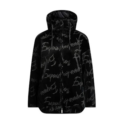 (Women) Emporio Armani Black Hooded Cotton Jacket with Logo Print. 6L2B66-2NINZ-0999