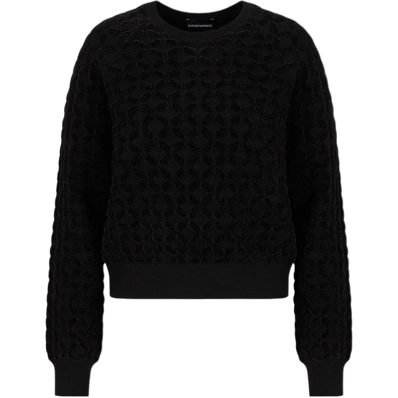 (Women) EMPORIO ARMANI  Black Jacquard Knit Sweater FW22 Collection. 6L2MT22-M08Z1-F017