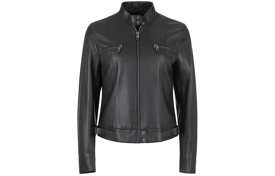 (Women) Emporio Armani  Black Leather Jacket with Stand Collar SS24 H4NB65-E2P86-999