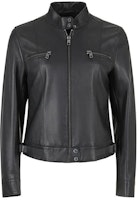 (Women) Emporio Armani Black Leather Jacket with Stand Collar SS24 H4NB65-E2P86-999 (Women) Emporio Armani Black Leather Jacket with Stand Collar SS24 H4NB65-E2P86-999