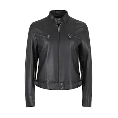 (Women) Emporio Armani Black Leather Jacket with Stand Collar SS24 H4NB65-E2P86-999