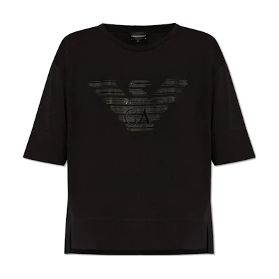 (Women) EMPORIO ARMANI Black Logo Print Crew Neck Short Sleeve T-Shirt 3D2T7C-2JFNZ-0999
