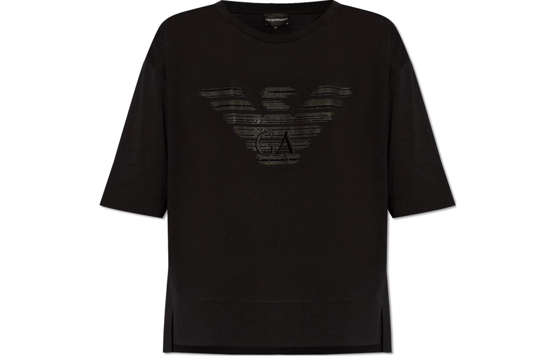 Order (W) エンポリオアルマーニ ブラック ロゴプリント クルーネック 半袖Tシャツ 3D2T7C-2JFNZ-0999