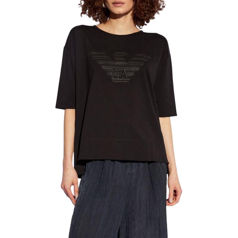 Lookbook (W) エンポリオアルマーニ ブラック ロゴプリント クルーネック 半袖Tシャツ 3D2T7C-2JFNZ-0999