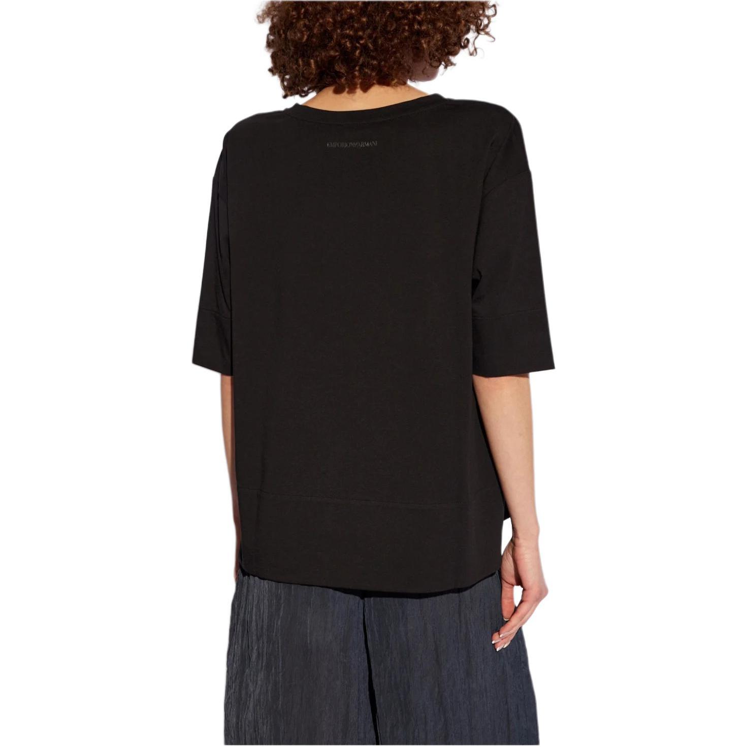 Shop (W) エンポリオアルマーニ ブラック ロゴプリント クルーネック 半袖Tシャツ 3D2T7C-2JFNZ-0999