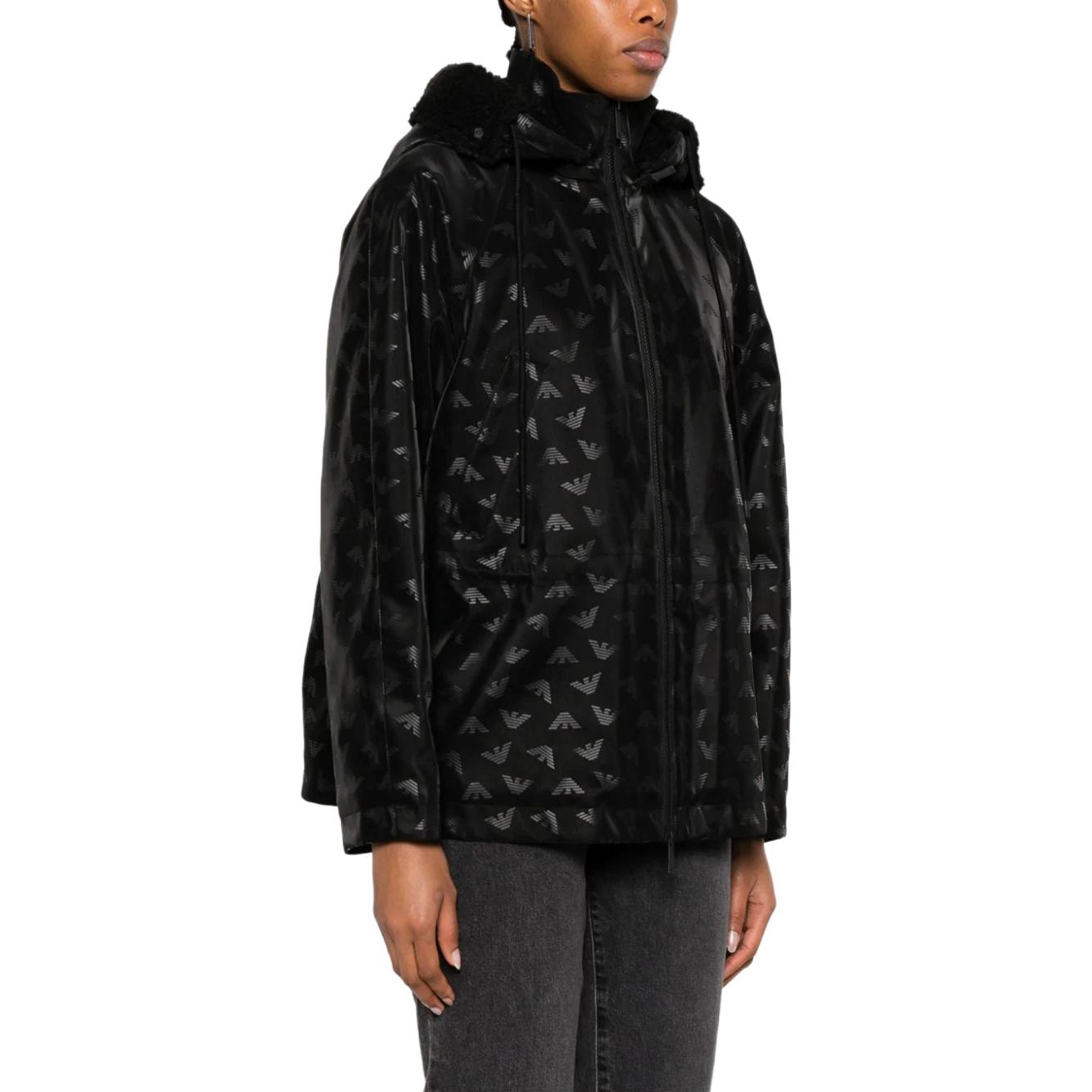 (Women) EMPORIO ARMANI  Black Logo Print Loose-Fit Hooded Jacket. 6R2B82-2NFHZ-0999 圖 5