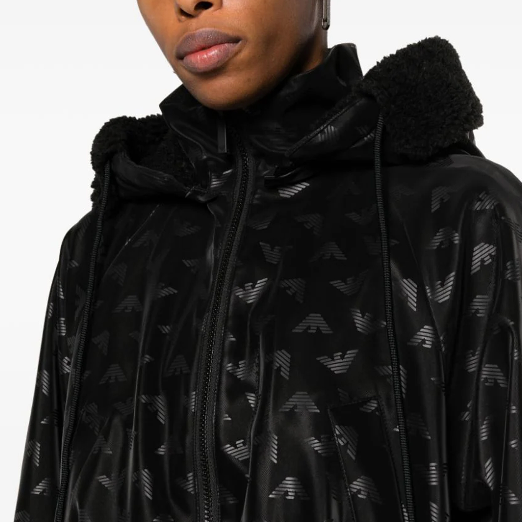 (Women) EMPORIO ARMANI  Black Logo Print Loose-Fit Hooded Jacket. 6R2B82-2NFHZ-0999 圖 6