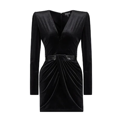 (Women) Emporio Armani Black Long Sleeve Deep V-Neck Dress. 6L2A8S2-JW4Z1-0999