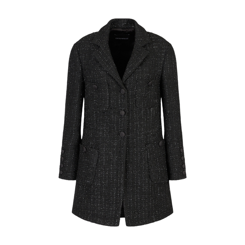 (Women) Emporio Armani  Black Solid Color Long Sleeve Coat FW22. H3NG2G-C9921-0999