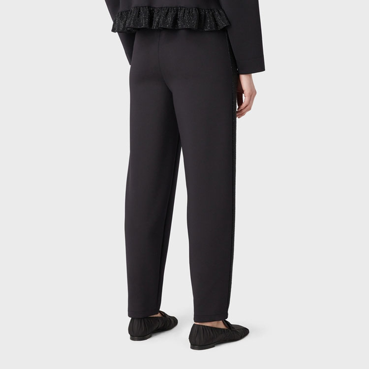 Shop (Women) EMPORIO ARMANI  Black Straight-Leg Pants with Rhinestone SS23. 3R2P7H-2JVLZ-0999