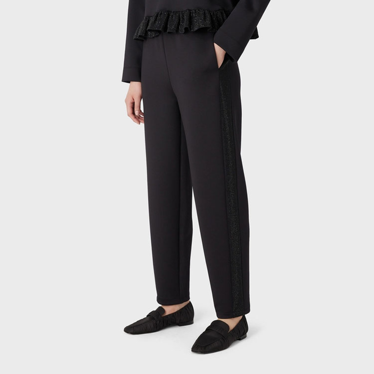 Purchase (Women) EMPORIO ARMANI  Black Straight-Leg Pants with Rhinestone SS23. 3R2P7H-2JVLZ-0999