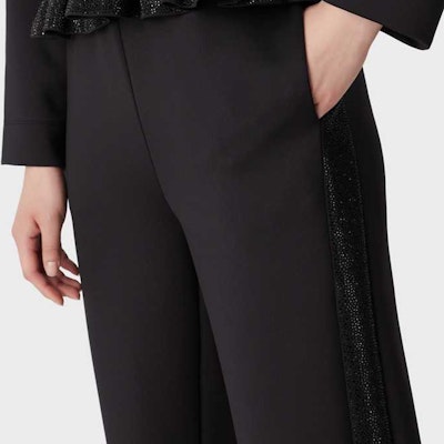 (Women) EMPORIO ARMANI Black Straight-Leg Pants with Rhinestone SS23. 3R2P7H-2JVLZ-0999 Sizing (Women) EMPORIO ARMANI Black Straight-Leg Pants with Rhinestone SS23. 3R2P7H-2JVLZ-0999
