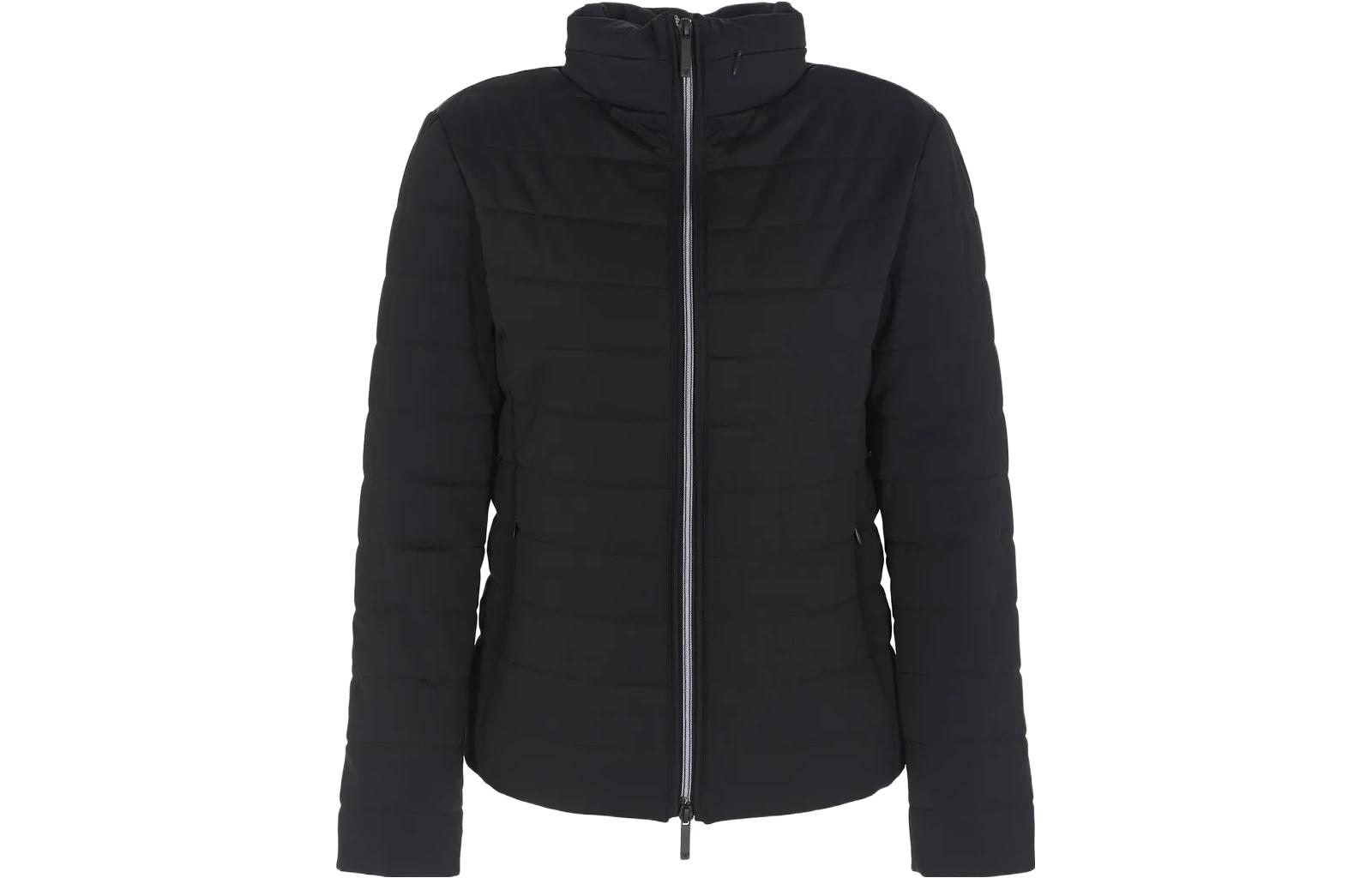 (Women) EMPORIO ARMANI  Black Zip-Up Cotton Jacket with Stand Collar. 6R2B962-NFMZ1-0999