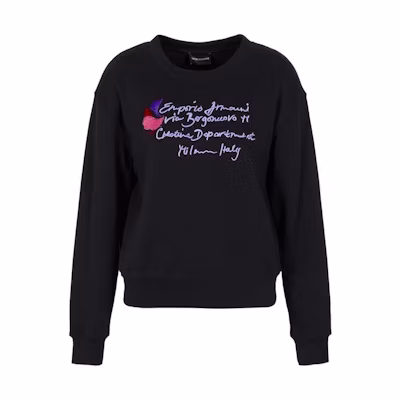 (Women) EMPORIO ARMANI Cotton Knit Sweatshirt with Floral Embroidery. 6R2M7E-2J49Z-0926
