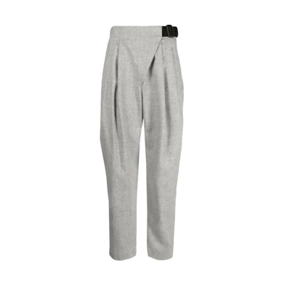 (Women) Emporio Armani Grey Tapered Casual Pants with Mixed Color Pleats. H4NP38-E2109-630