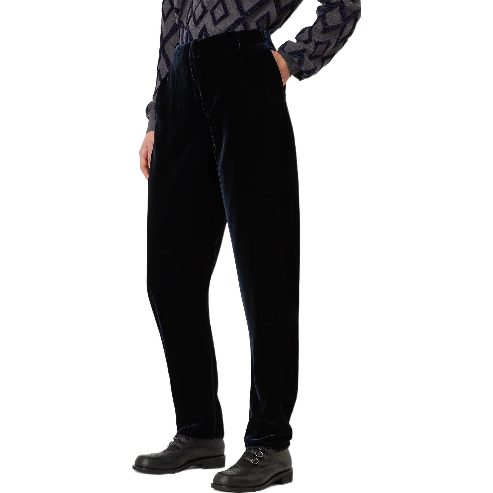 (Women) Emporio Armani  High-Waist Velvet Tapered Pants in Navy Blue. H3NP29-C2802-1926 圖 4