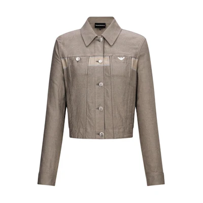 (Women) Emporio Armani Light Brown Single-Breasted Jacket with Logo Design. 6L2B85-2NG4Z-0477