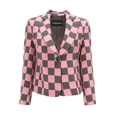 (Women) Emporio Armani Multicolor Plaid Single-Button Long Sleeve Blazer. 9NG12T-92106-013