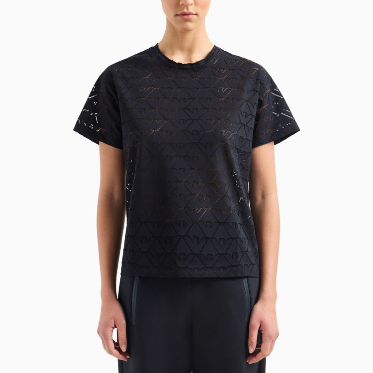 Purchase (Women) Emporio Armani  Navy Blue Logo Cutout Crewneck T-Shirt SS24 3D2T7Q-2JMAZ-0927