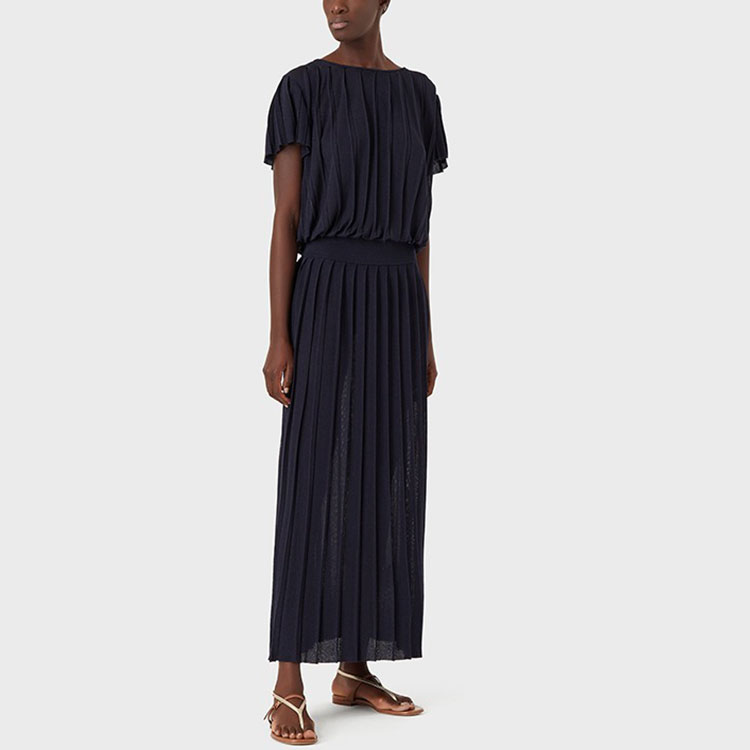 Purchase (W) エンポリオアルマーニ ネイビー ニット ショートスリーブ ドレス SS22 コレクション 3L2AT52M03Z-0901