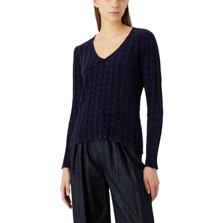 Lookbook (W) エンポリオ アルマーニ パープル Vネック 長袖 ニット セーター. 3R2MYA-2MB1Z-10820