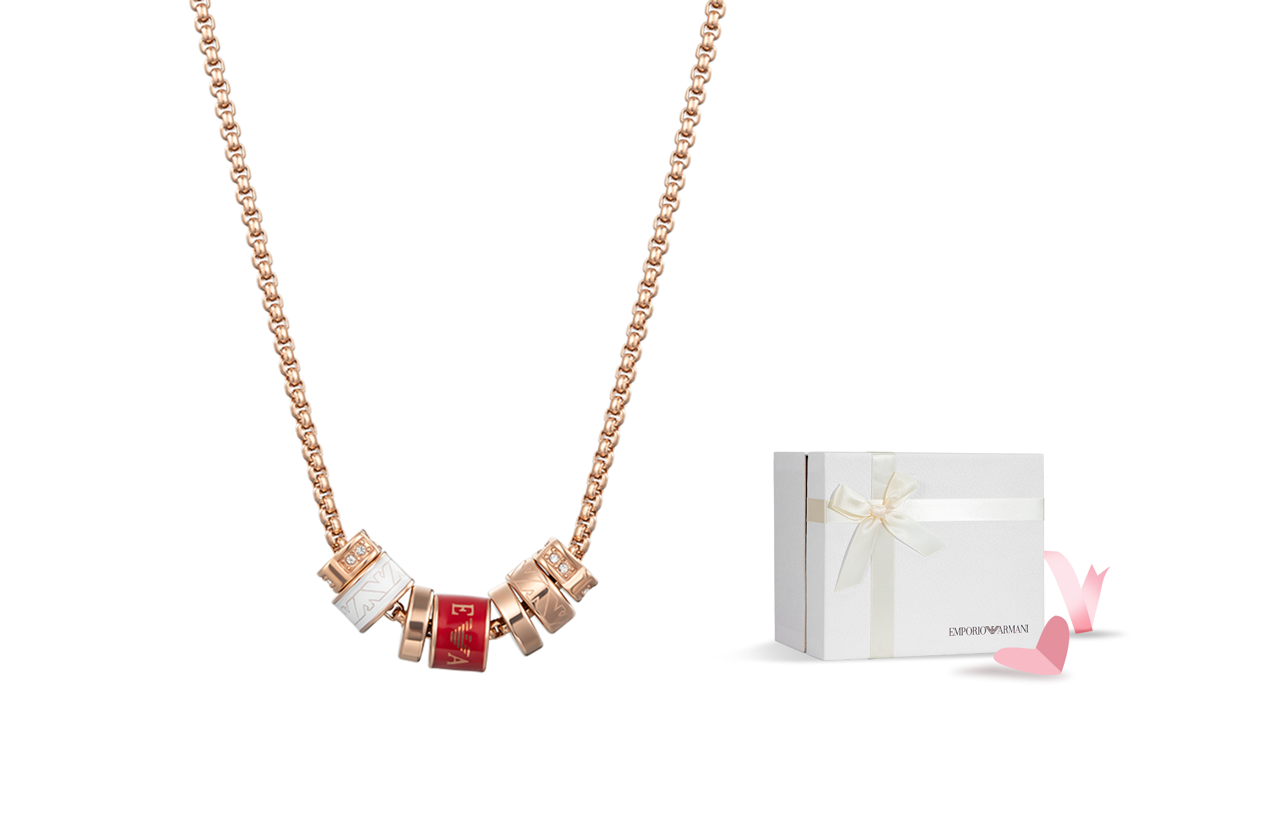 (Women) Emporio Armani  Red Bead Pendant Necklace with Crystals - Stainless Steel. EGS2933221