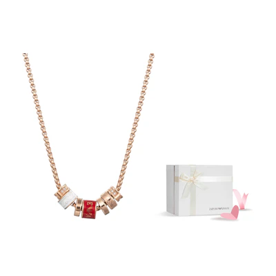(Women) Emporio Armani Red Bead Pendant Necklace with Crystals - Stainless Steel. EGS2933221