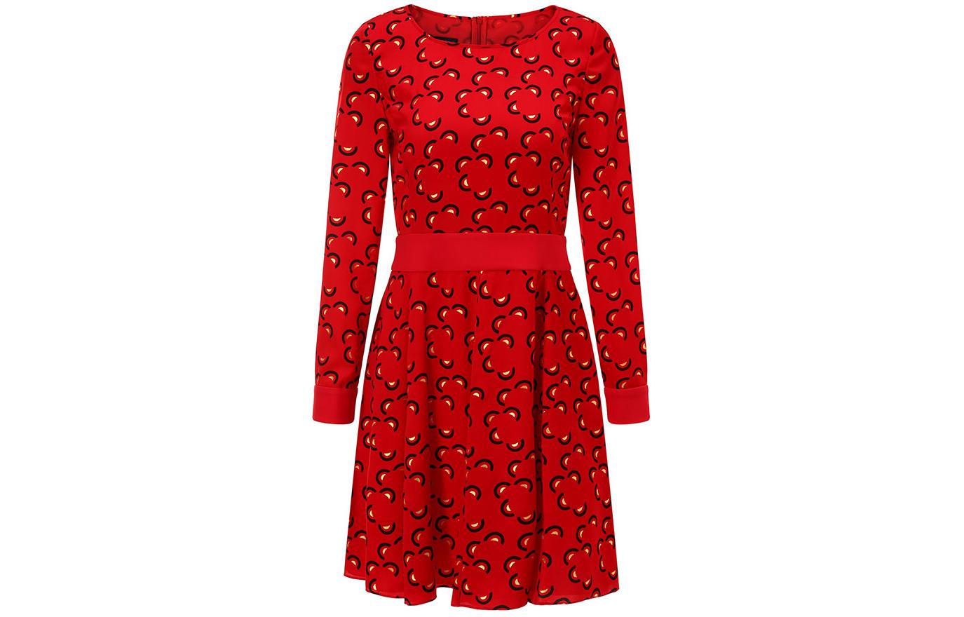 (Women) Emporio Armani  Red Floral Print Tie-Waist Long Sleeve Casual Dress 5NA1CT-52520-013