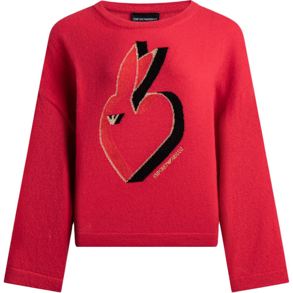 (Women) EMPORIO ARMANI  Red Rabbit Crewneck Knit Long Sleeve Sweater 3R2MWY-2M74Z-0334