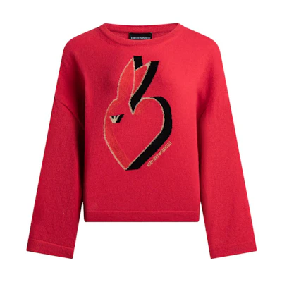 (Women) EMPORIO ARMANI Red Rabbit Crewneck Knit Long Sleeve Sweater 3R2MWY-2M74Z-0334