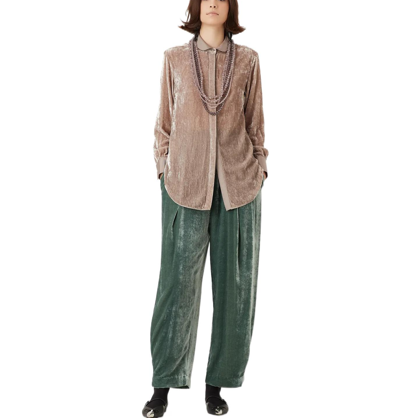 (Women) Emporio Armani  Relaxed Fit Wide-Leg Green Casual Pants. H3NP2C-C9922-1553 圖 4