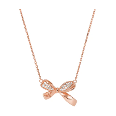 (Women) Emporio Armani Rose Gold Butterfly Bow Pendant Necklace 925 Silver. EG3543221