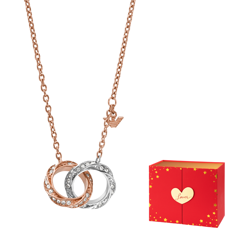 Cheap (Women) Emporio Armani  Rose Gold Double Ring Pendant Necklace. EGS3004221