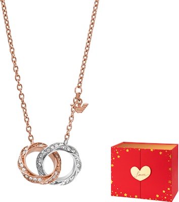 (Women) Emporio Armani Rose Gold Double Ring Pendant Necklace. EGS3004221 Cheap (Women) Emporio Armani Rose Gold Double Ring Pendant Necklace. EGS3004221
