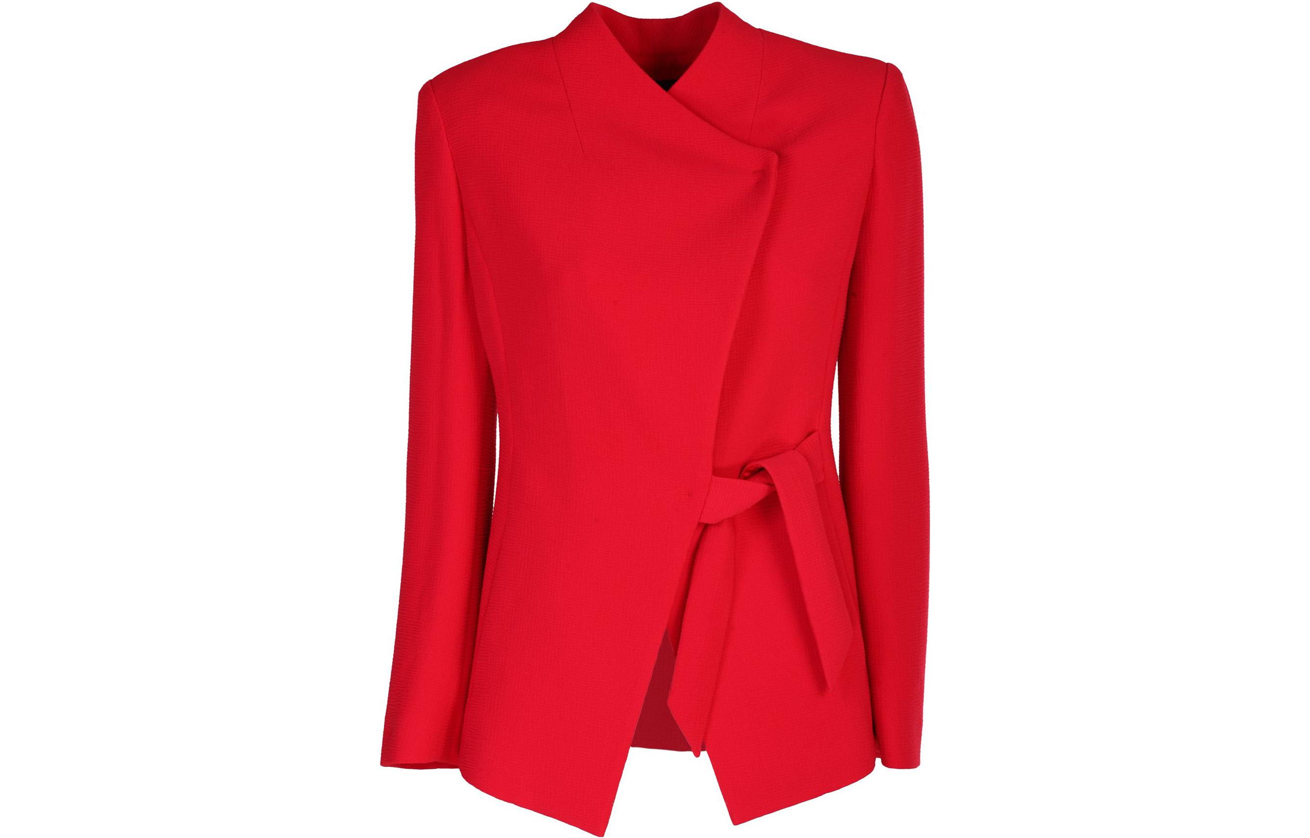 (Women) EMPORIO ARMANI  Solid Color V-Neck Tie Jacket - Red 6H2G67-2NNJZ-0341