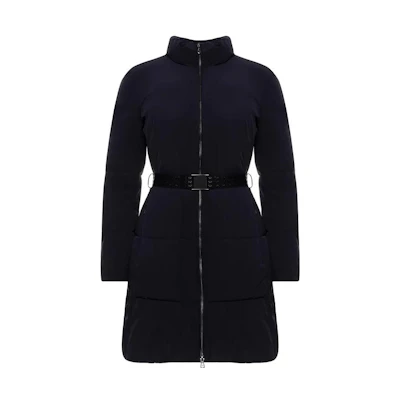 (Women) Emporio Armani Solid Navy Zip-Up Down Jacket with Stand Collar. 6G2L68-2NUHZ-0927
