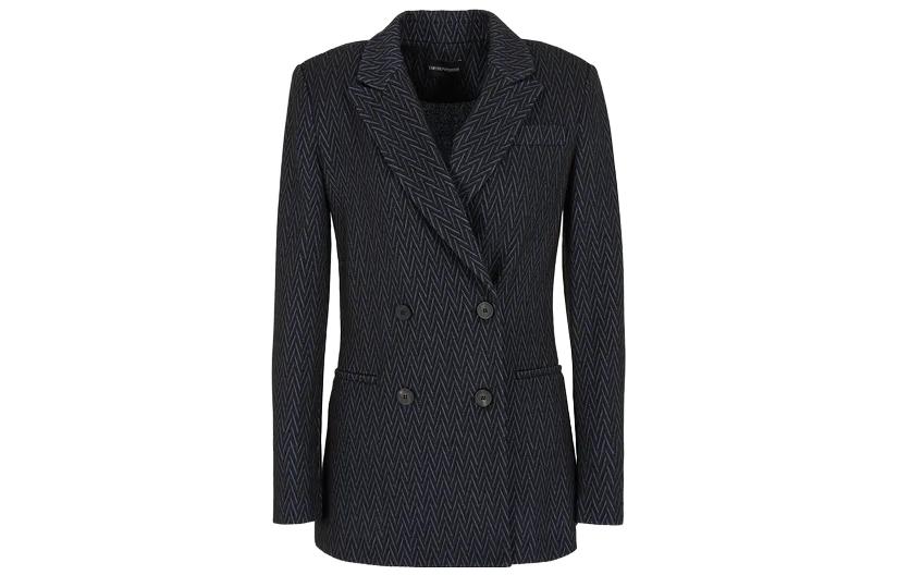 (Women) Emporio Armani  Solid V-Neck Double-Breasted Jacket - Blue 6R2G8F2J-GLZ1-F906