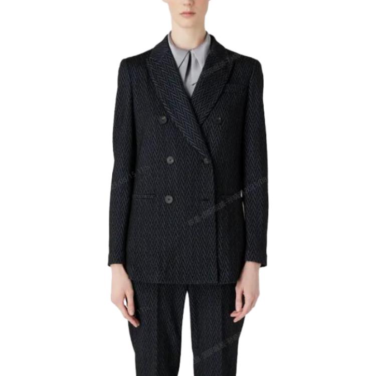 (Women) Emporio Armani  Solid V-Neck Double-Breasted Jacket - Blue 6R2G8F2J-GLZ1-F906 圖 3