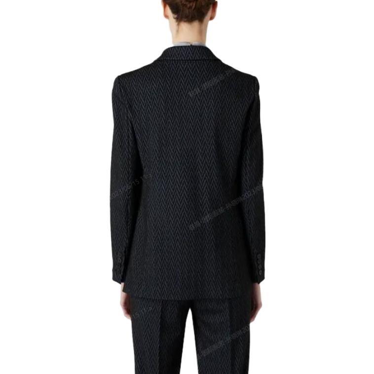 (Women) Emporio Armani  Solid V-Neck Double-Breasted Jacket - Blue 6R2G8F2J-GLZ1-F906 圖 4