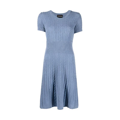 (Women) Emporio Armani SS22 Blue Knit Puff Short Sleeve Dress. 6L2AW3-2M15Z-0730