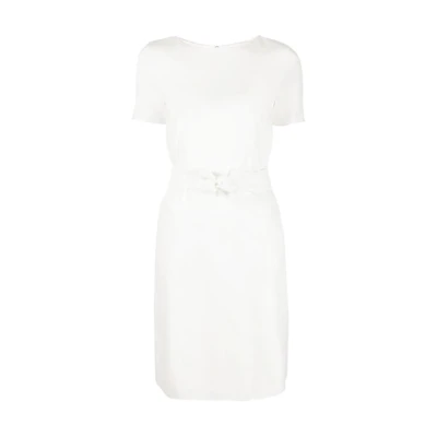 (Women) EMPORIO ARMANI SS22 White Short-Sleeve A-Line Belted Dress. INA1ST-I991-6101