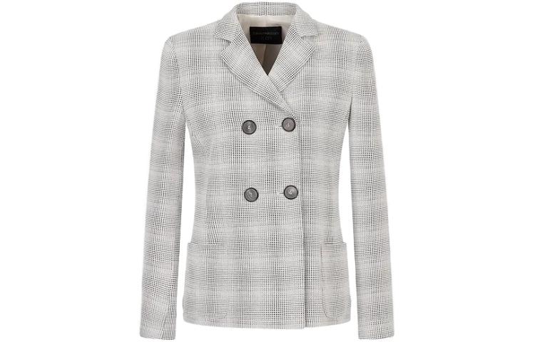 (Women) Emporio Armani  SS23 Light Gray Plaid Double-Breasted Blazer. D4NG15-D2102-1010