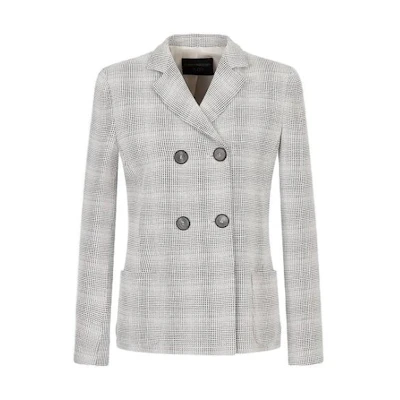 (Women) Emporio Armani SS23 Light Gray Plaid Double-Breasted Blazer. D4NG15-D2102-1010