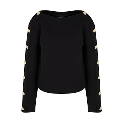 (Women) Emporio Armani SS24 Lunar Year Buttoned Knit Long-Sleeve Top. EW000007-AF10002-UC001