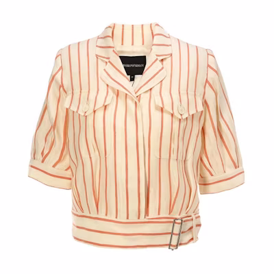 (Women) EMPORIO ARMANI Striped Casual Short-Sleeve Shirt. 3H2B91-2N4JZ-F303