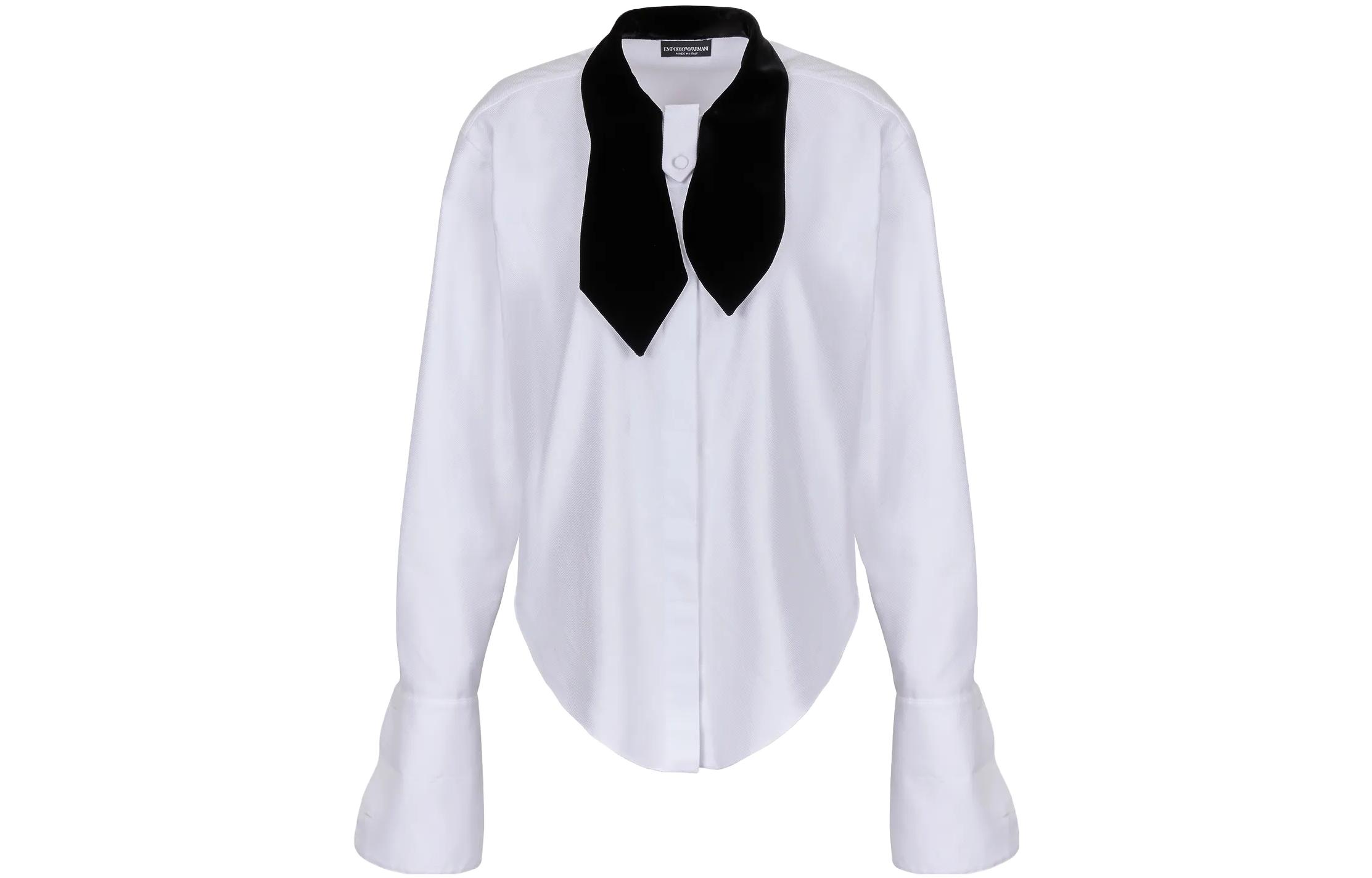 (Women) Emporio Armani  White Button-Up Long-Sleeve Shirt with Contrast Collar H4NC2U-TZB18-1F0BN