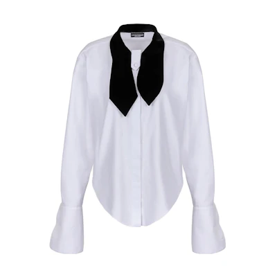 (Women) Emporio Armani White Button-Up Long-Sleeve Shirt with Contrast Collar H4NC2U-TZB18-1F0BN