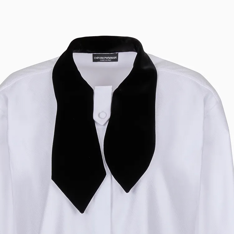 (Women) Emporio Armani  White Button-Up Long-Sleeve Shirt with Contrast Collar H4NC2U-TZB18-1F0BN 圖 4