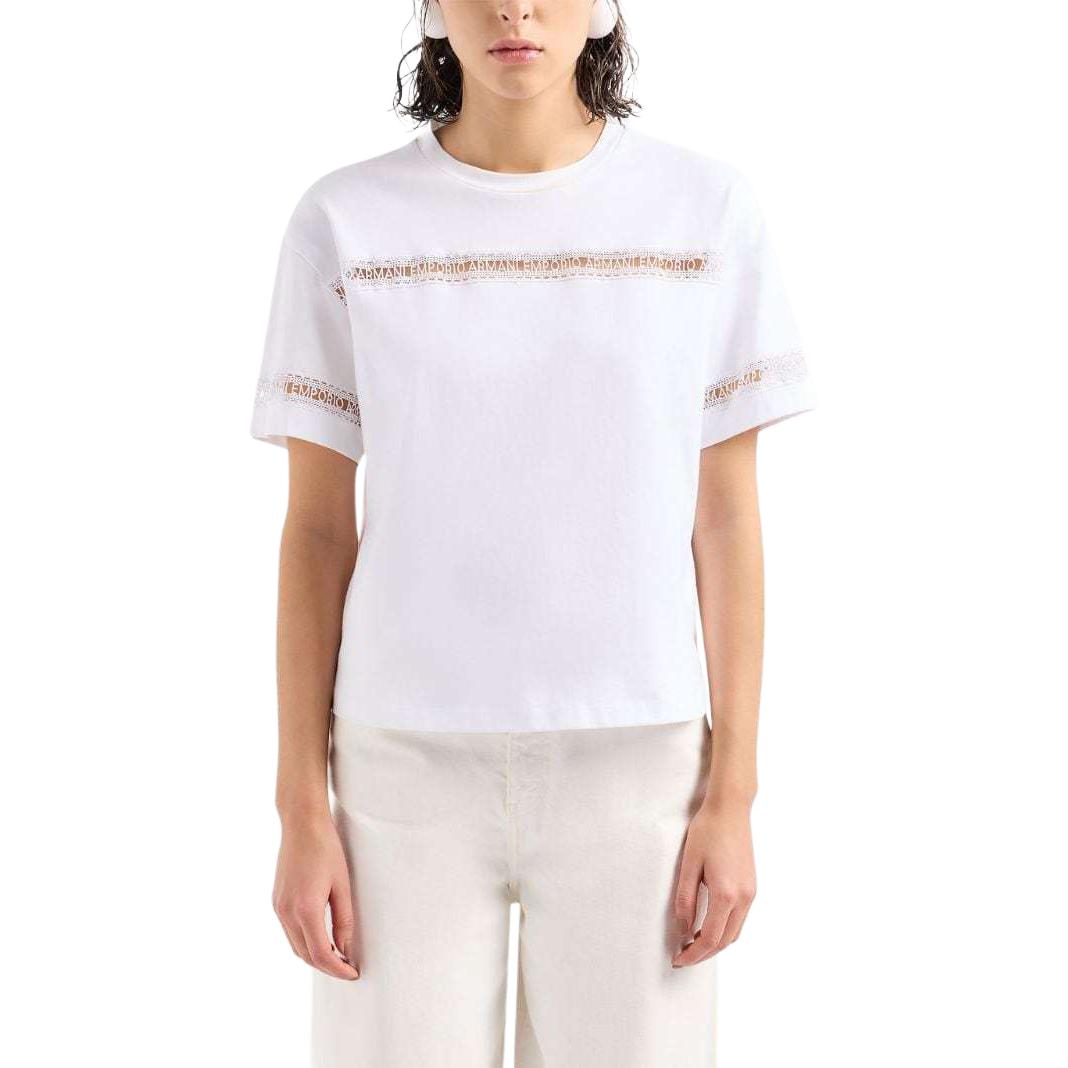 Lookbook (Women) EMPORIO ARMANI  White Logo Embroidered Oversized T-Shirt SS24. 3D2T7J-2JIDZ-0100